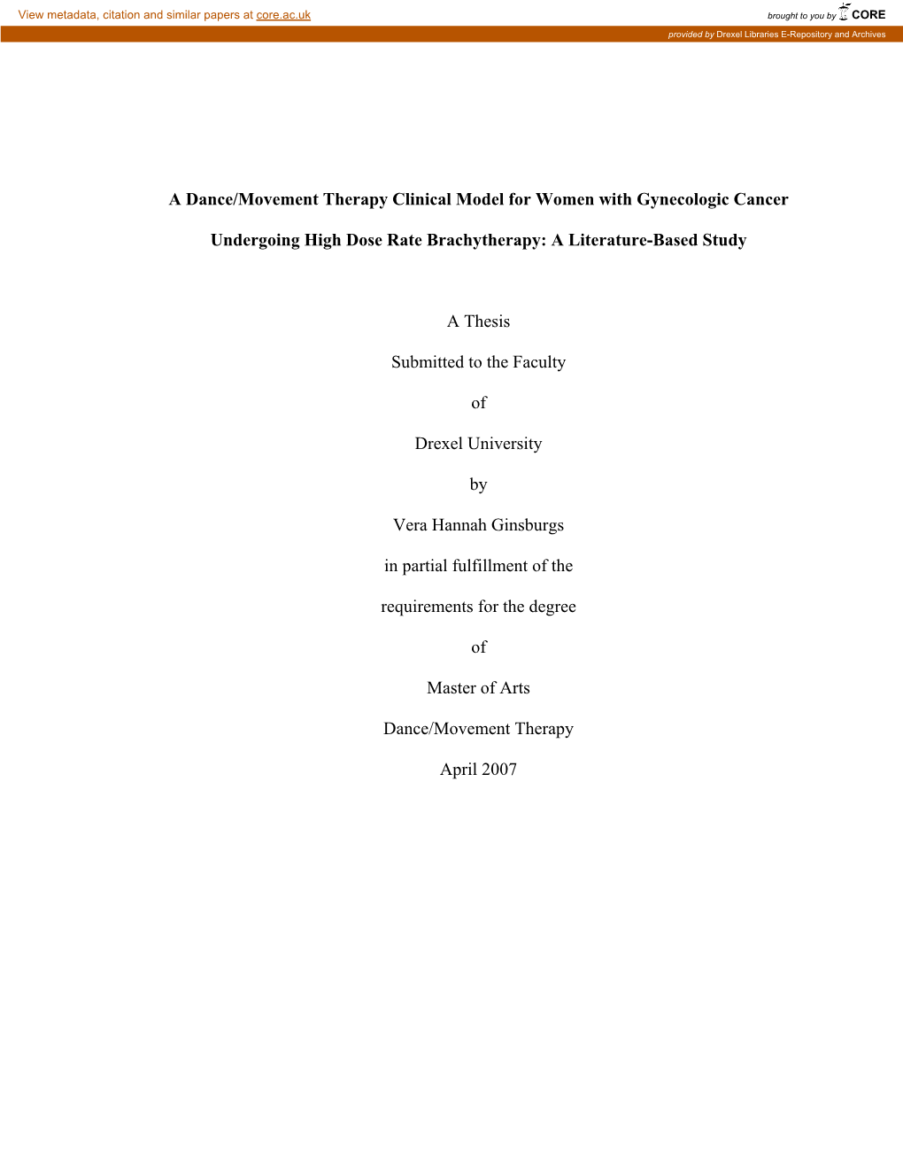 A Dance/Movement Therapy Clinical Model for Women with Gynecologic Cancer