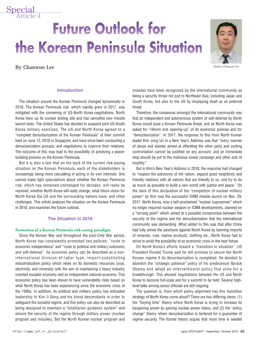 Future Outlook for the Korean Peninsula Situation