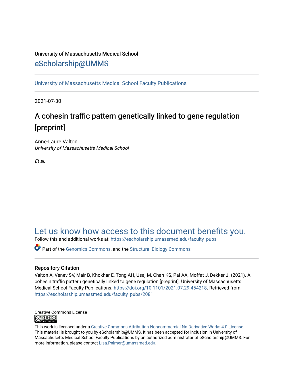 A Cohesin Traffic Pattern Genetically Linked to Gene Regulation [Preprint]