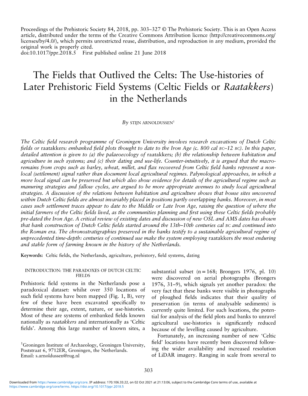 The Use-Histories of Later Prehistoric Field Systems (Celtic Fields Or Raatakkers) in the Netherlands