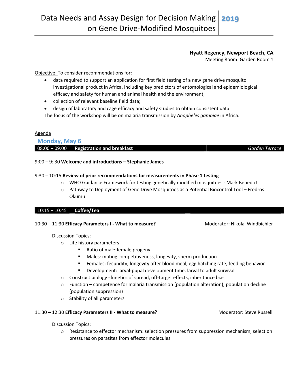 Agenda and Participant List