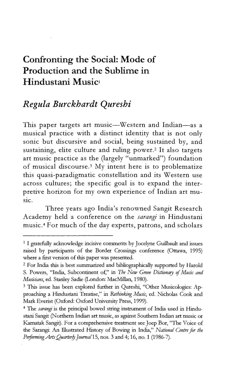Confronting the Social: Mode of Production and the Sublime in Hindustani Music!