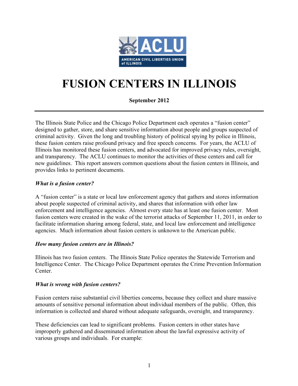 Fusion Centers in Illinois