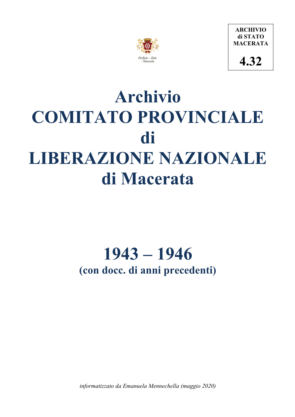 Comitato Provinciale Di Liberazione Nazionale Di Macerata , 1943-1946