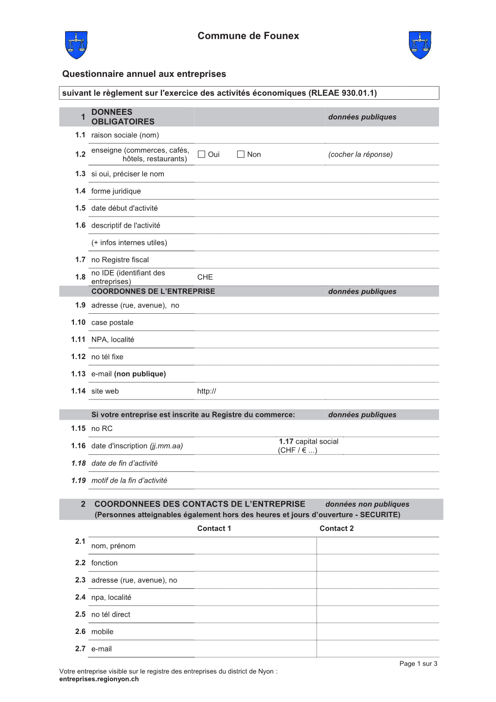 Questionnaire Annuel Aux Entreprises