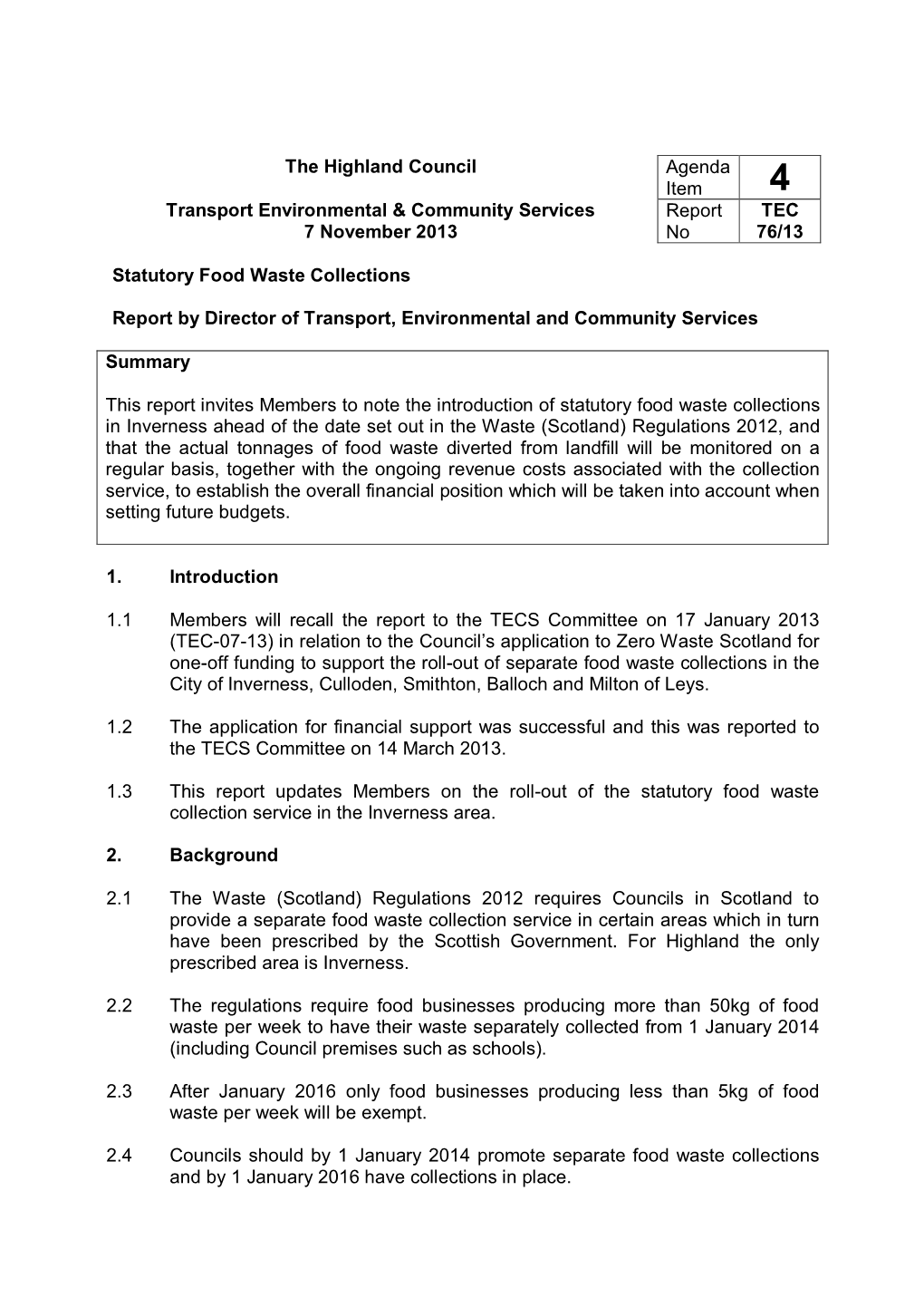 Statutory Food Waste Collections