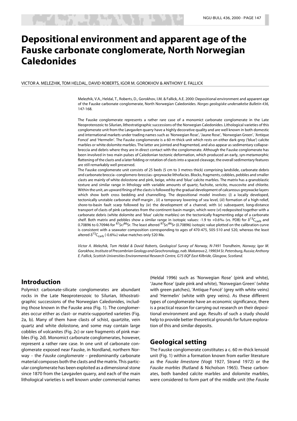 Depositional Environment and Apparent Age of the Fauske Carbonate Conglomerate, North Norwegian Caledonides