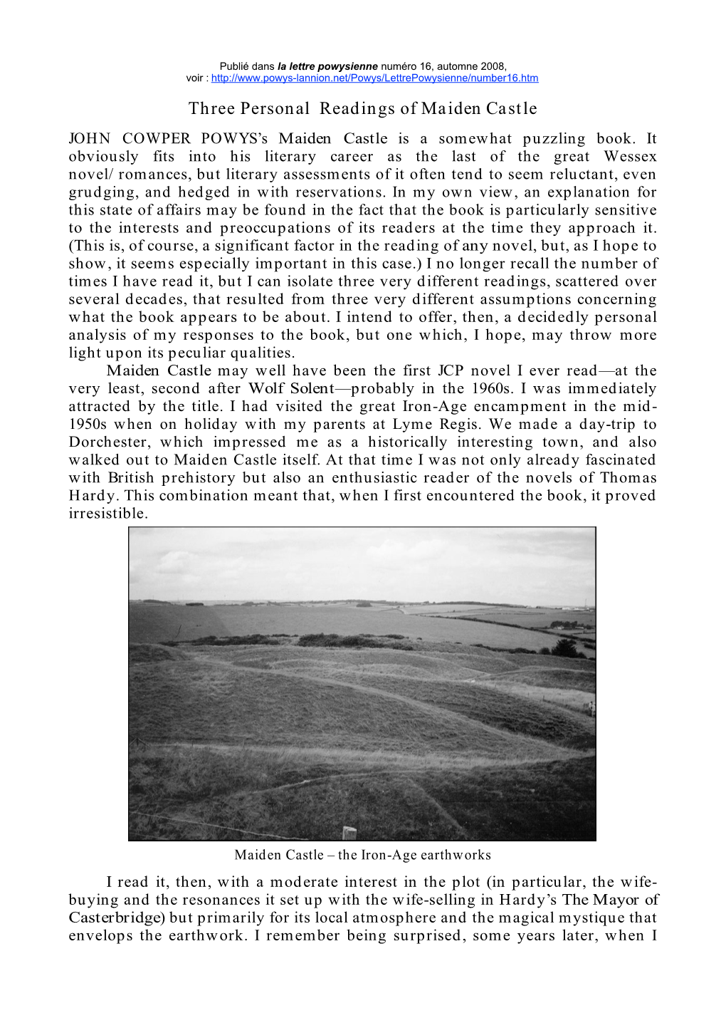 Maiden Castle JOHN COWPER POWYS’S Maiden Castle Is a Somewhat Puzzling Book