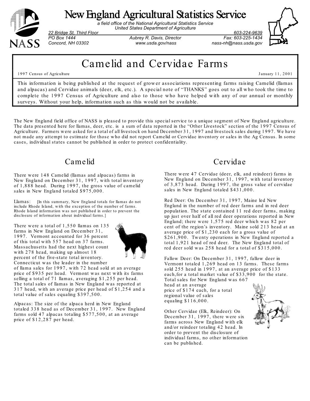 Camelid and Cervidae Farms New England Agricultural Statistics Service