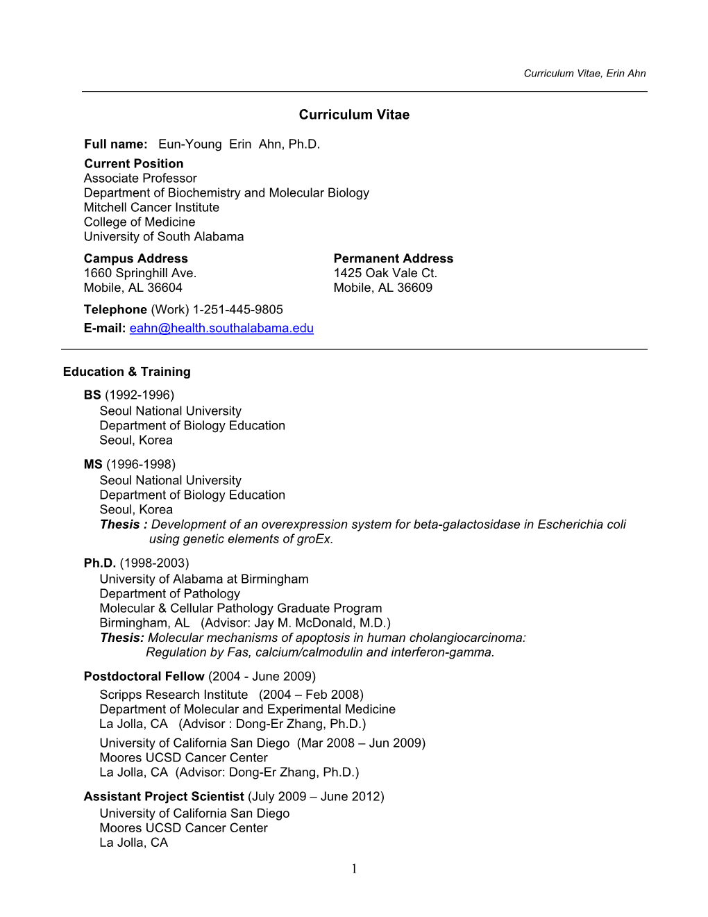 1 Curriculum Vitae