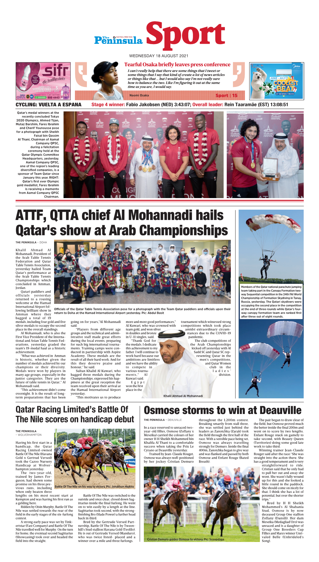 ATTF, QTTA Chief Al Mohannadi Hails Qatar's Show at Arab Championships