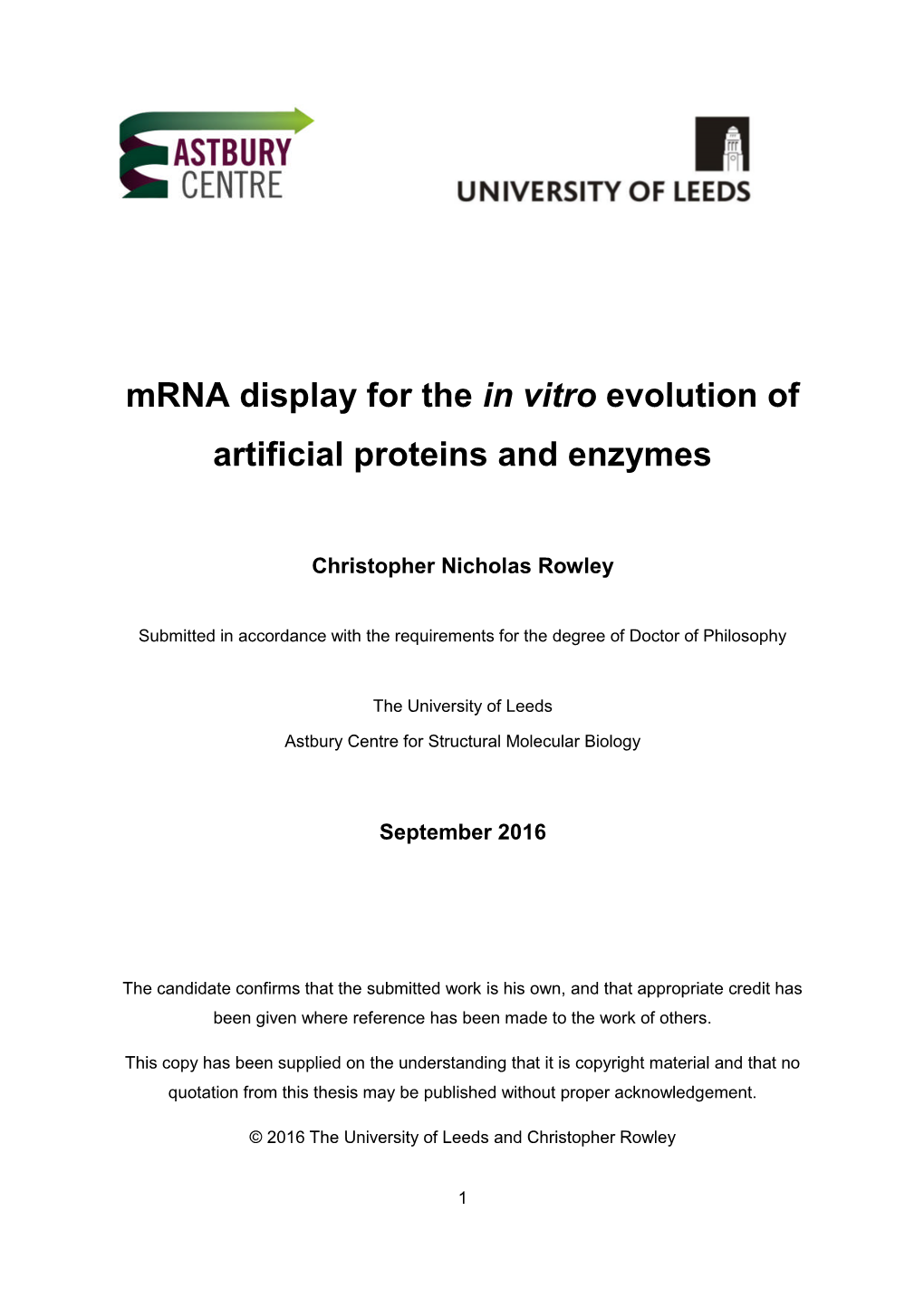 Mrna Display for the in Vitro Evolution of Artificial Proteins and Enzymes