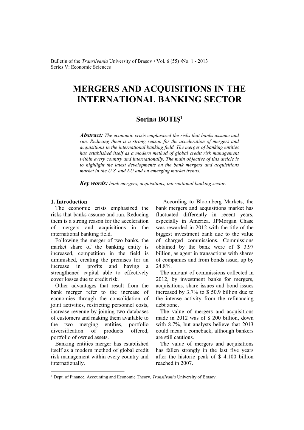 Mergers and Acquisitions in the International Banking Sector