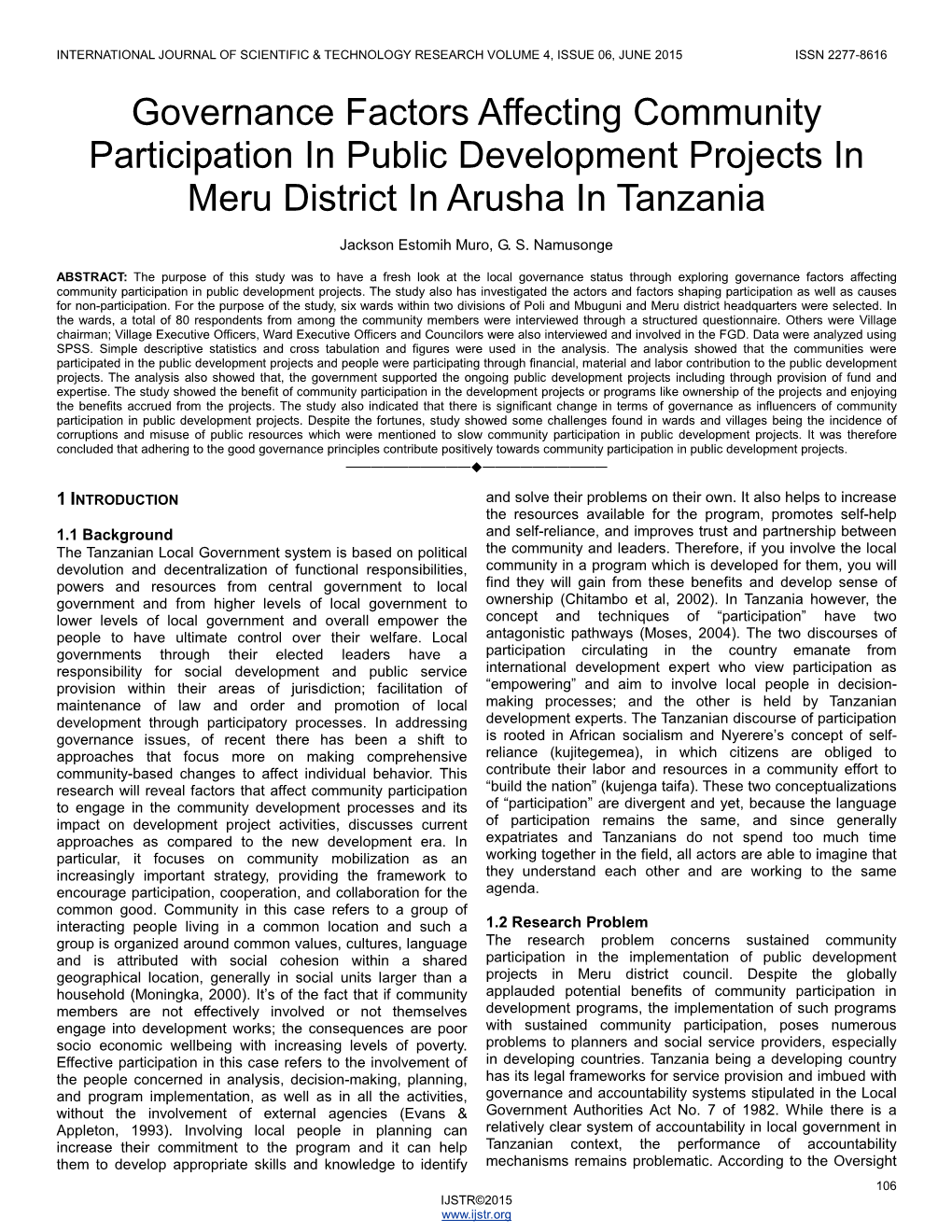 Governance Factors Affecting Community Participation in Public Development Projects in Meru District in Arusha in Tanzania