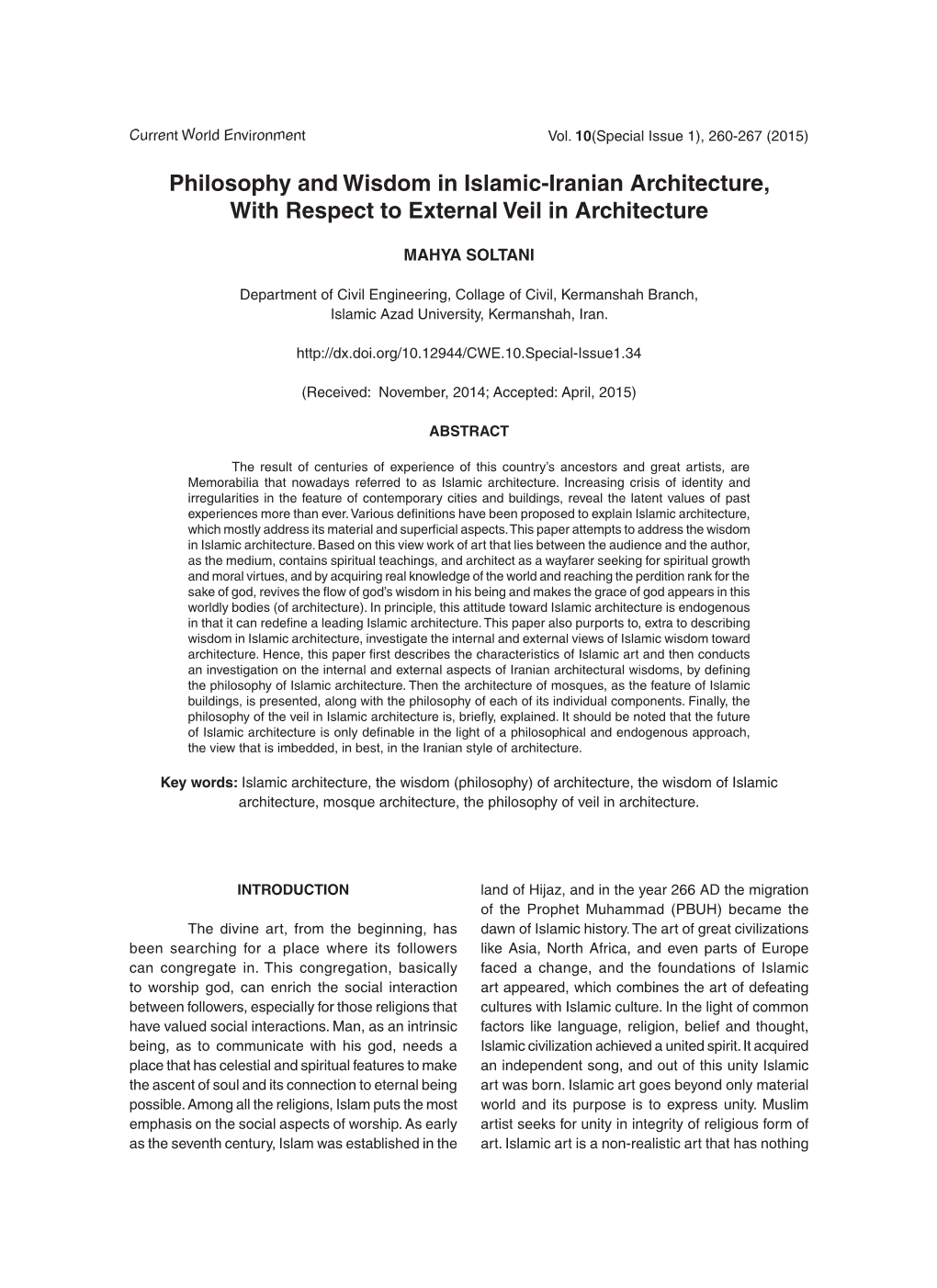 Philosophy and Wisdom in Islamic-Iranian Architecture, with Respect to External Veil in Architecture