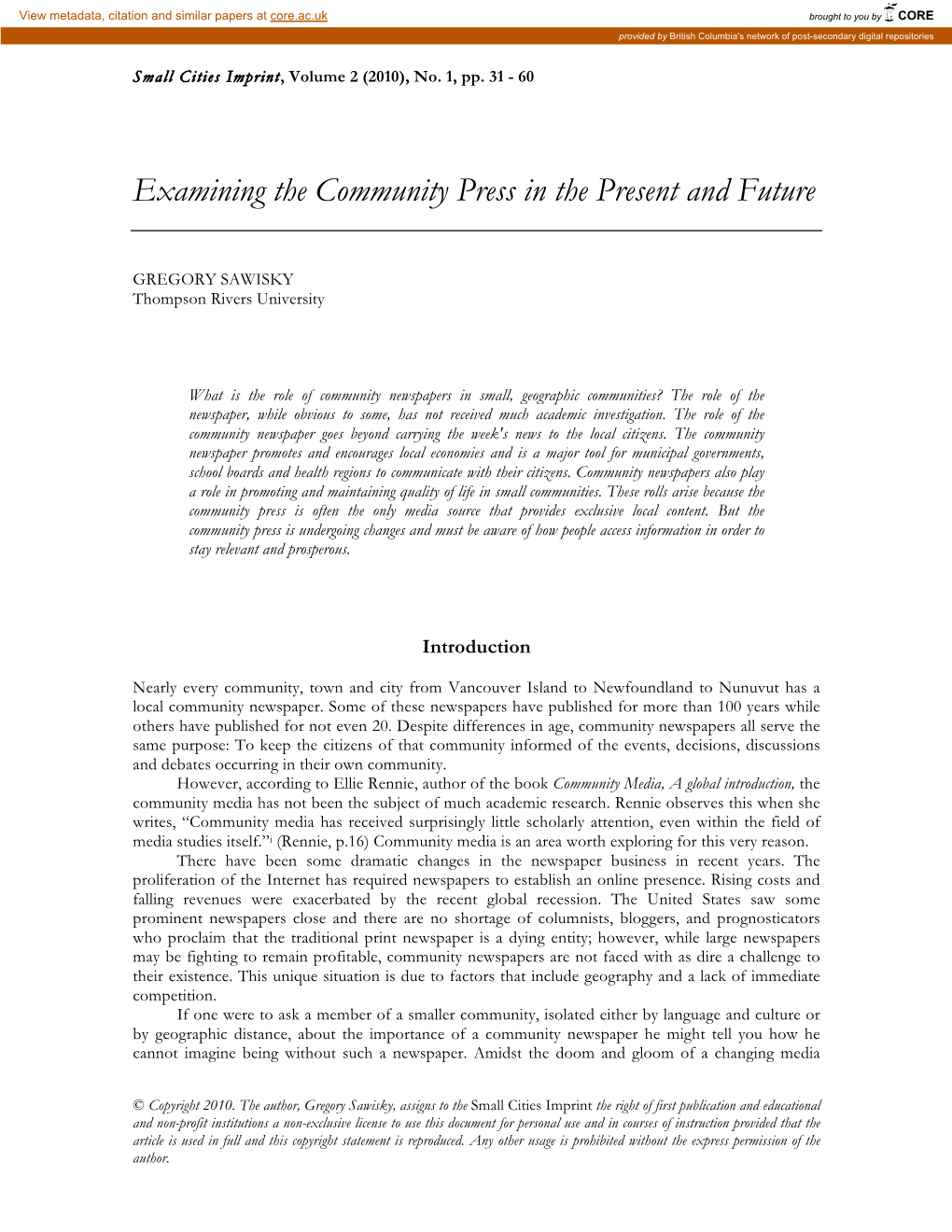 Examining the Community Press in the Present and Future