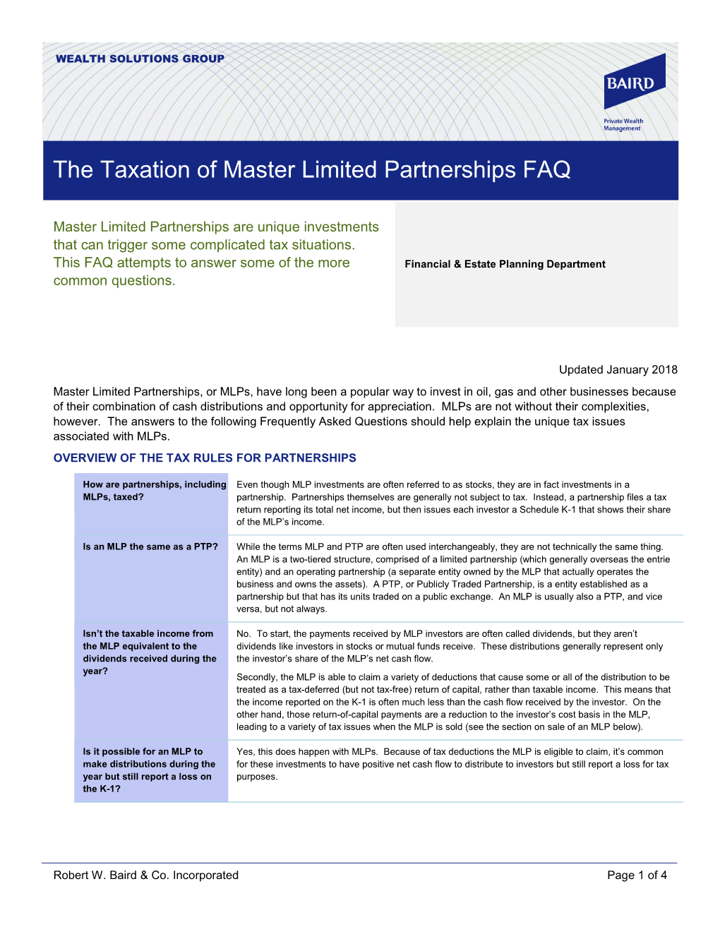 The Taxation of Master Limited Partnerships FAQ