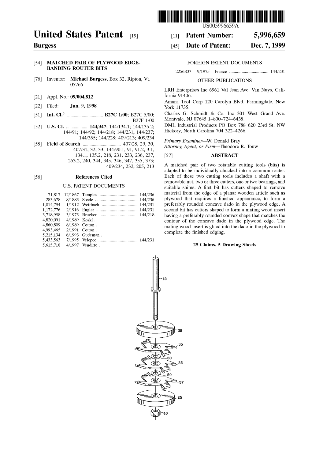 United States Patent (19) 11 Patent Number: 5,996,659 Burgess (45) Date of Patent: Dec
