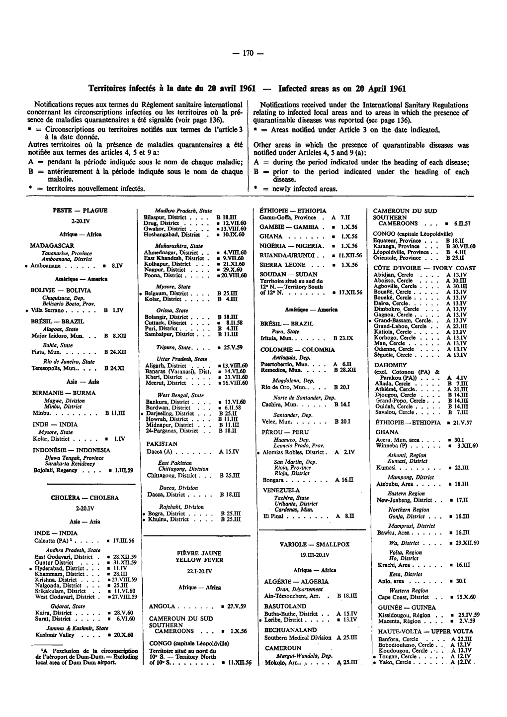 Territoires Infectés À La Date Du 20 Avril 1961 — Mected Areas As on 20 April 1961