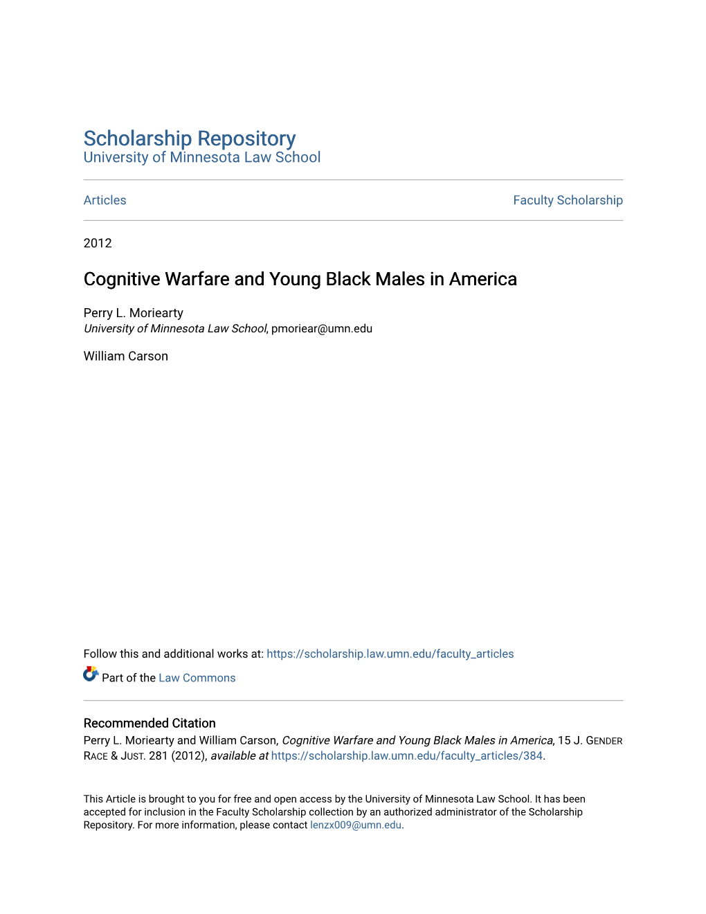 Cognitive Warfare and Young Black Males in America