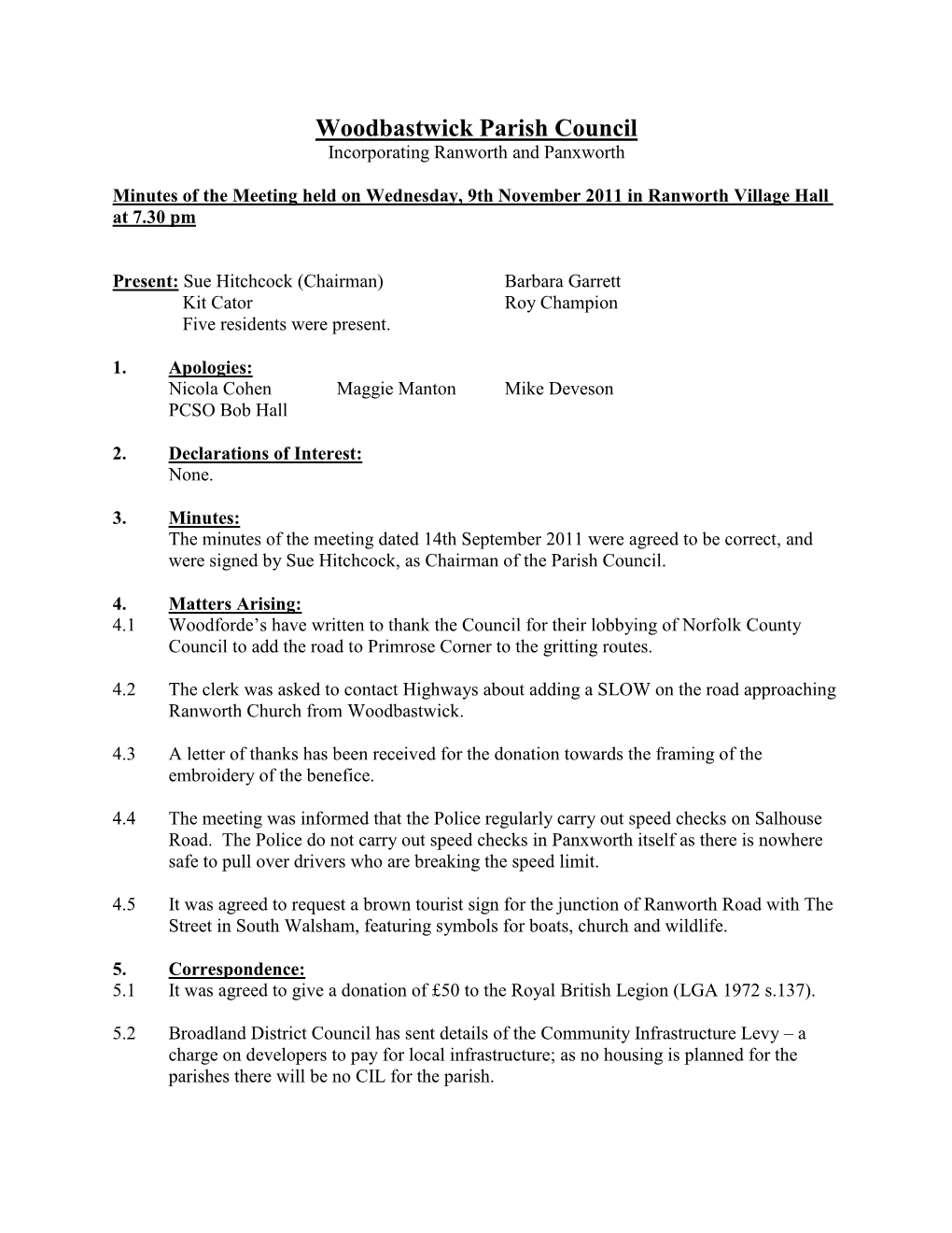 Woodbastwick Parish Council Incorporating Ranworth and Panxworth