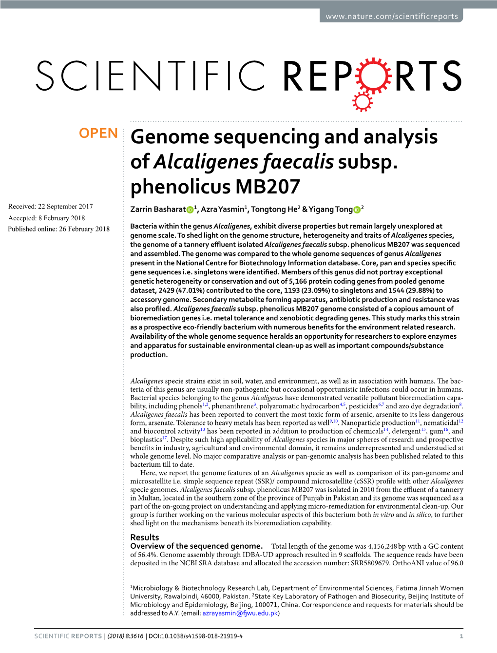 Genome Sequencing and Analysis of Alcaligenes Faecalis Subsp