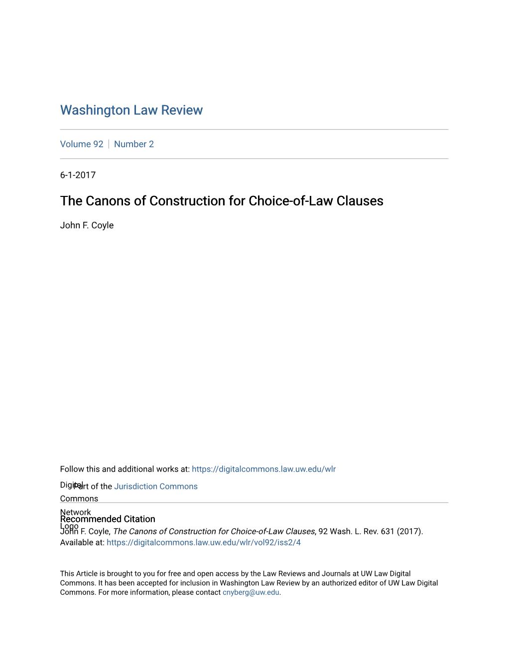 The Canons of Construction for Choice-Of-Law Clauses