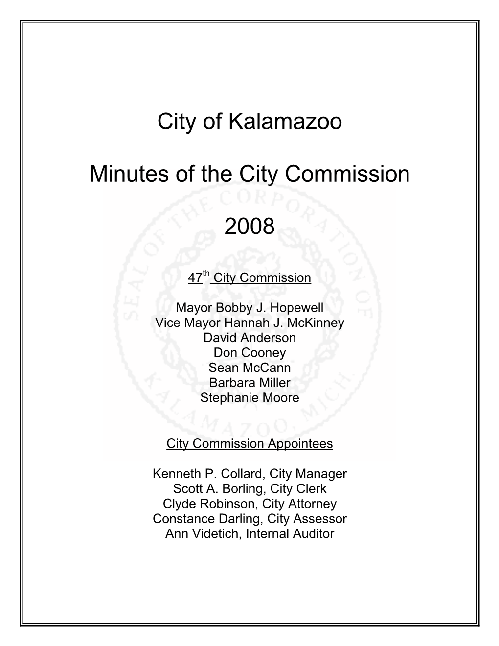2008 City Commission Minutes