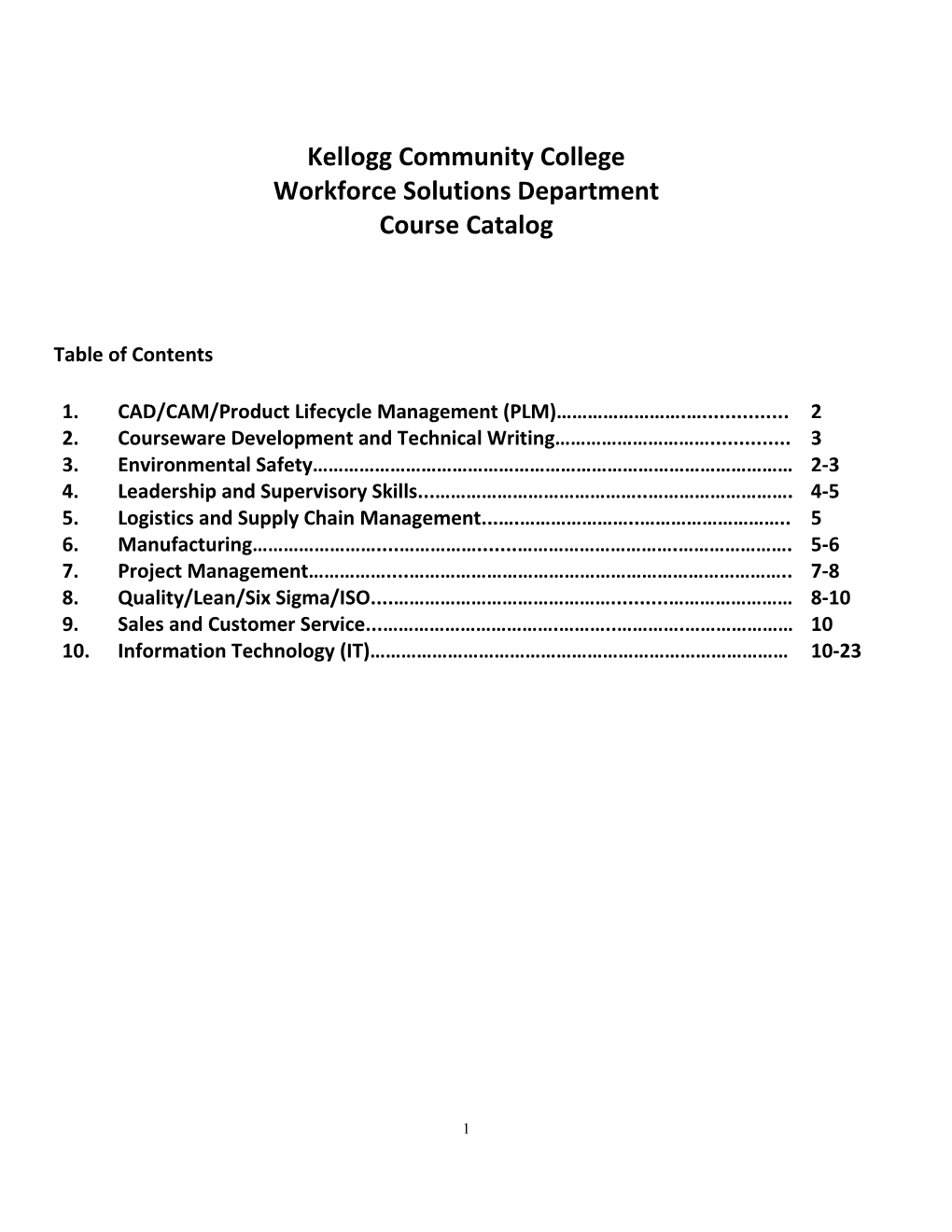 Kellogg Community College Workforce Solutions Department Course Catalog