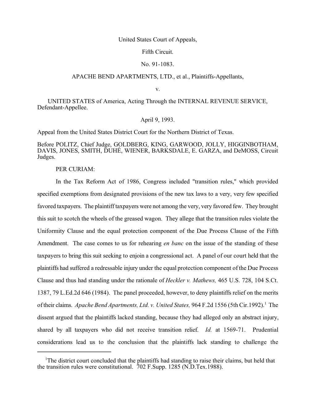 1The District Court Concluded That the Plaintiffs Had Standing to Raise Their Claims, but Held That the Transition Rules Were Constitutional