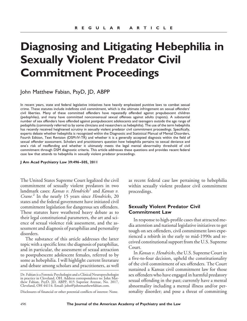 Diagnosing and Litigating Hebephilia in Sexually Violent Predator Civil Commitment Proceedings