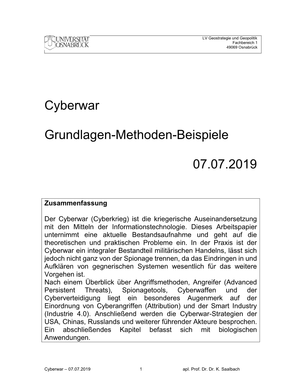 Cyberwar 07 Juli 2019