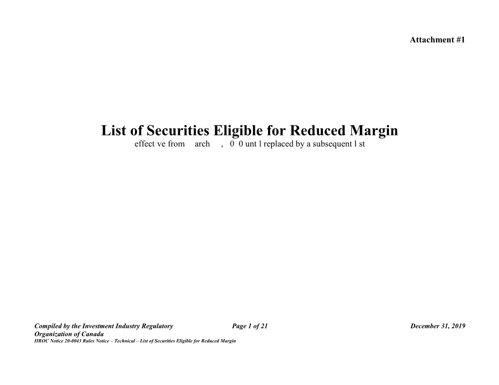 List of Securities Eligible for Reduced Margin [Effective from March 25, 2020 Until Replaced by a Subsequent List]