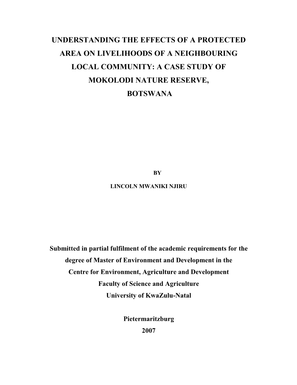 A Case Study of Mokolodi Nature Reserve, Botswana