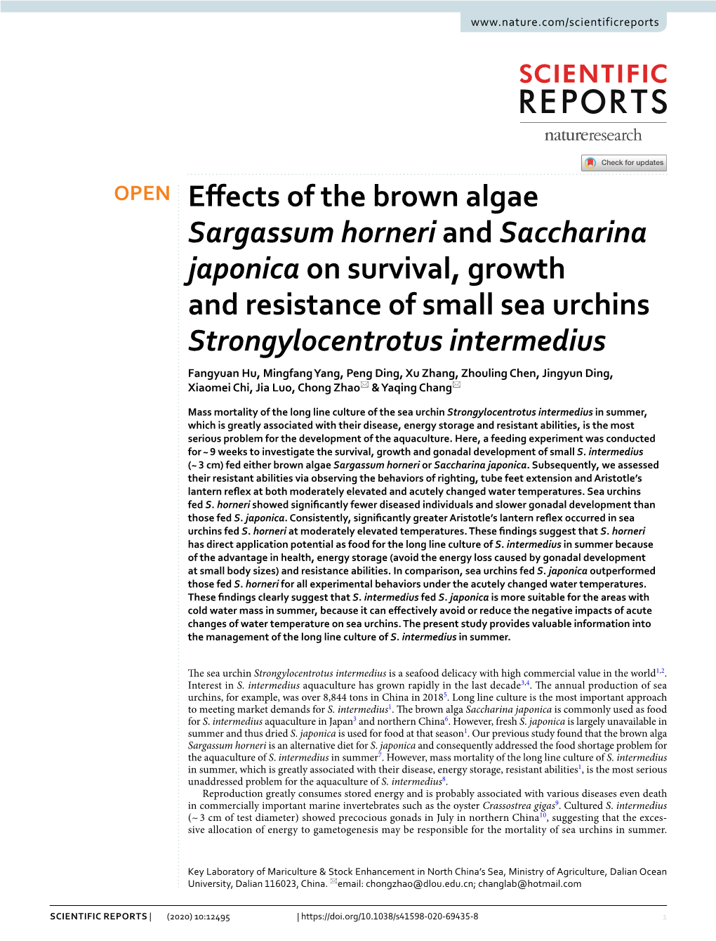 Effects of the Brown Algae Sargassum Horneri and Saccharina Japonica On