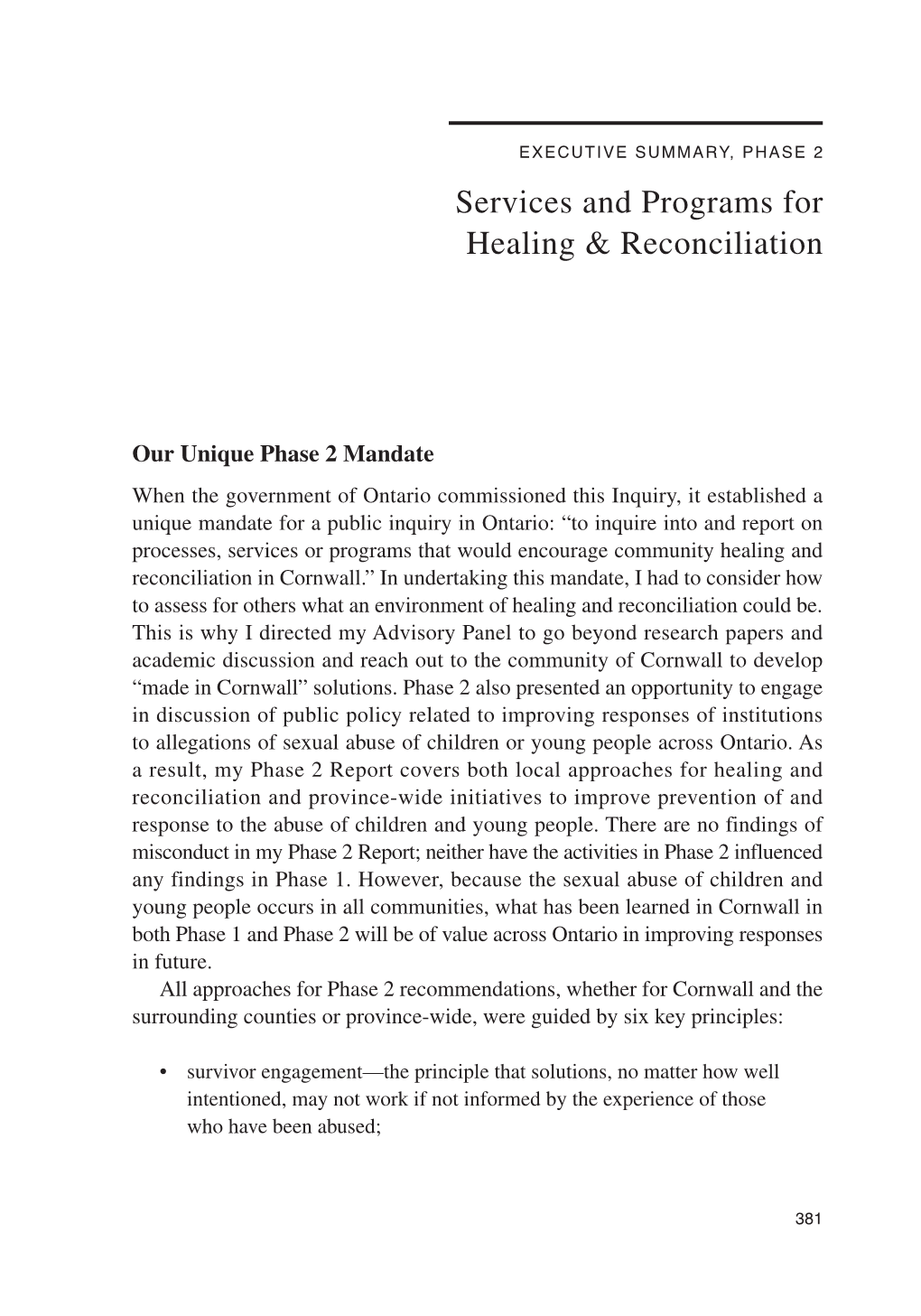 PHASE 2 Services and Programs for Healing & Reconciliation