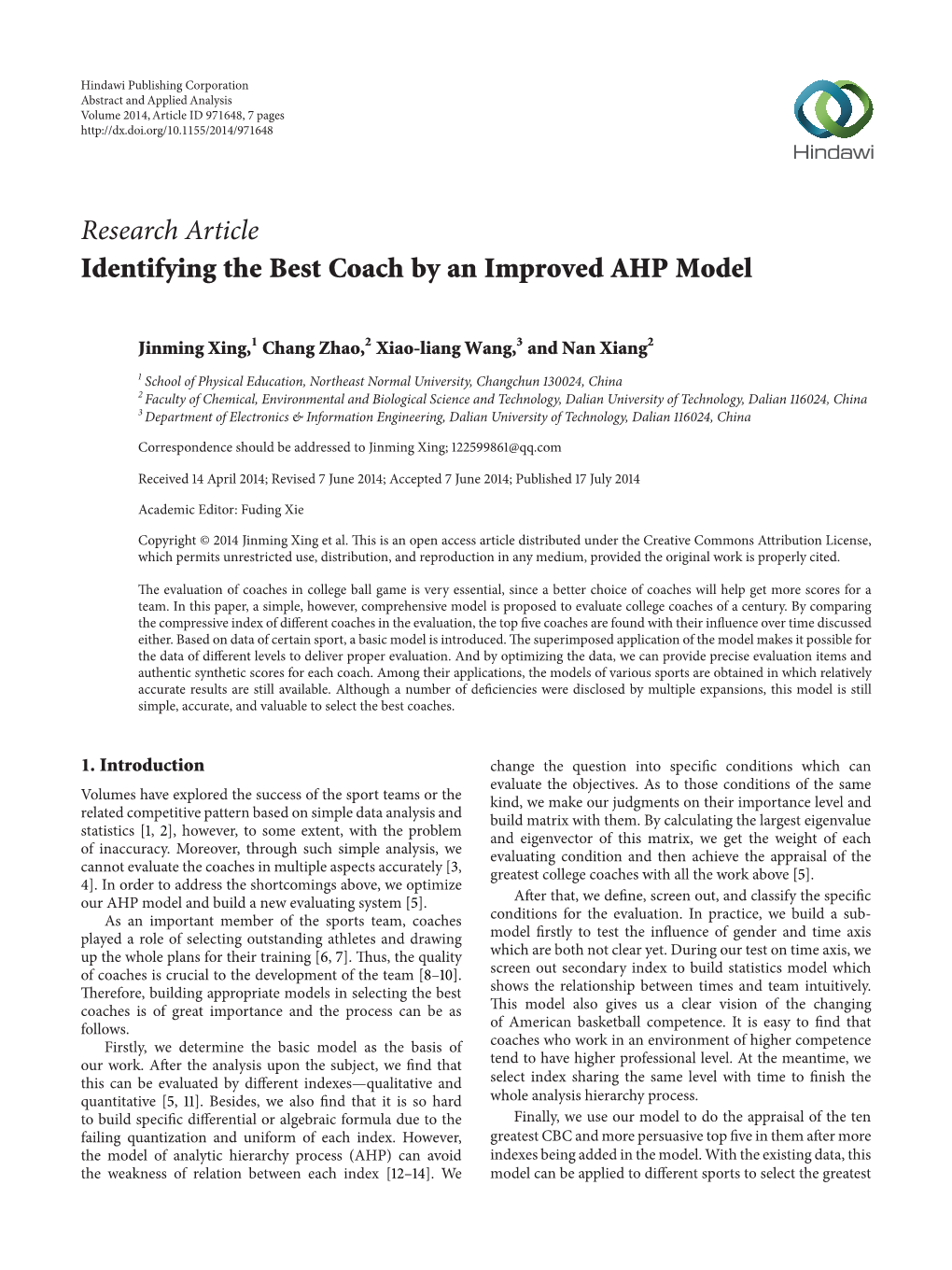 Identifying the Best Coach by an Improved AHP Model