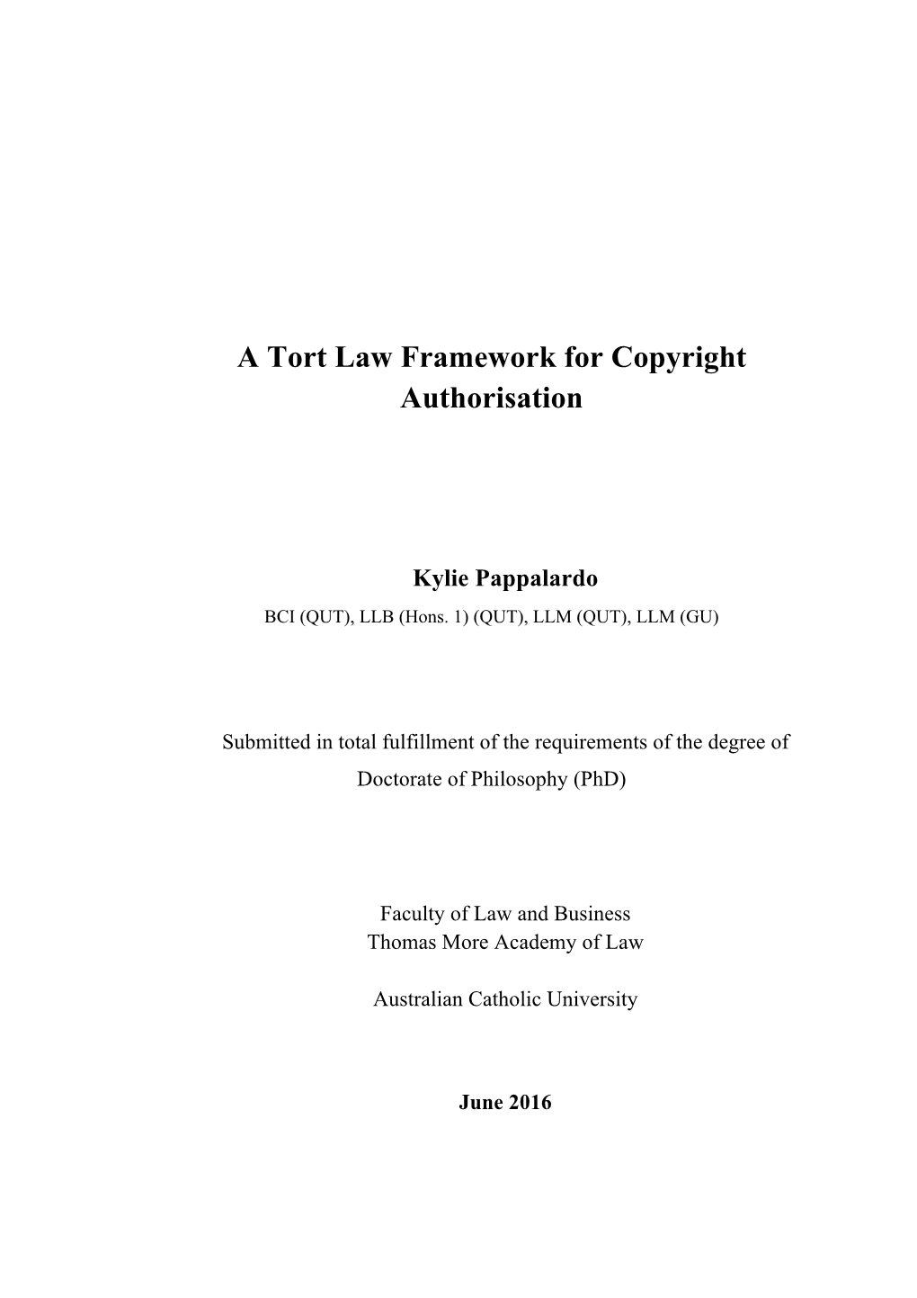 A Tort Law Framework for Copyright Authorisation
