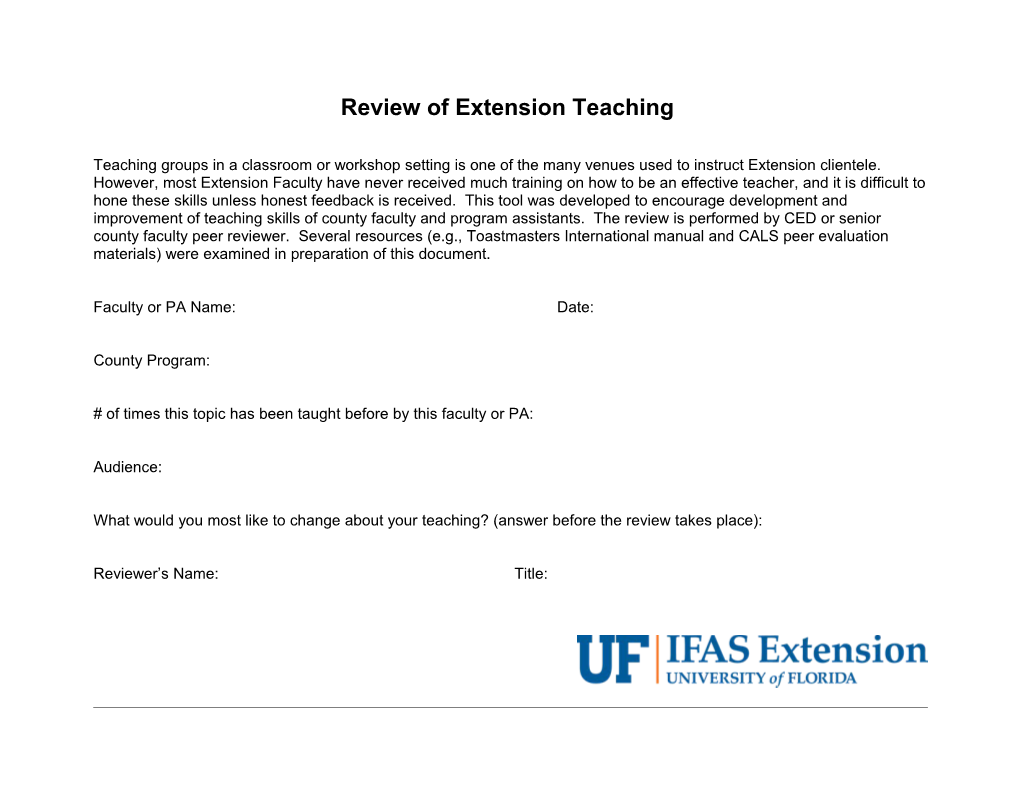 Review of Extension Teaching