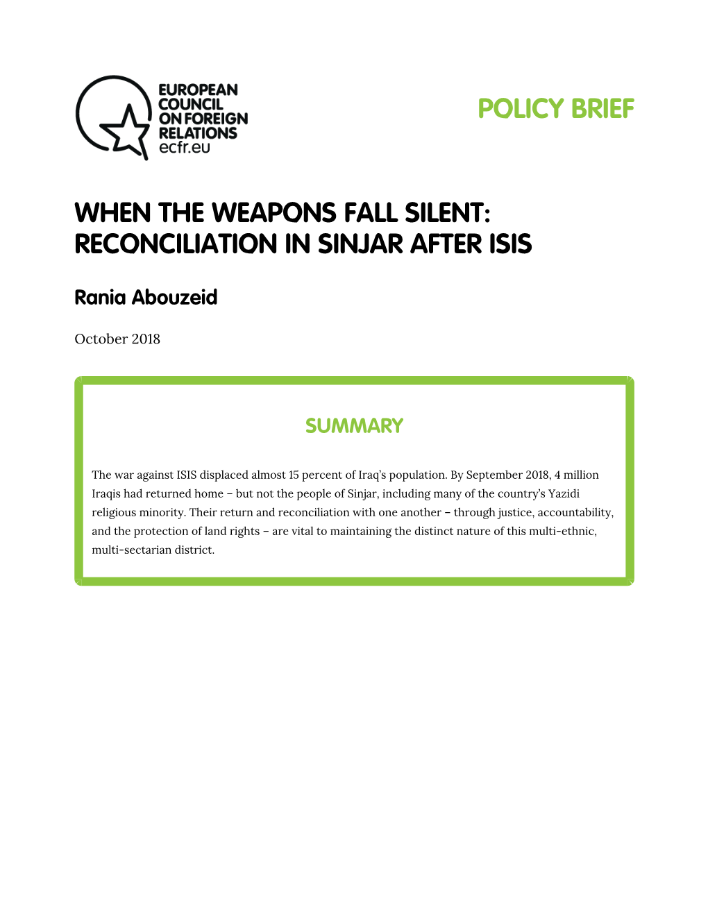 Reconciliation in Sinjar After Isis