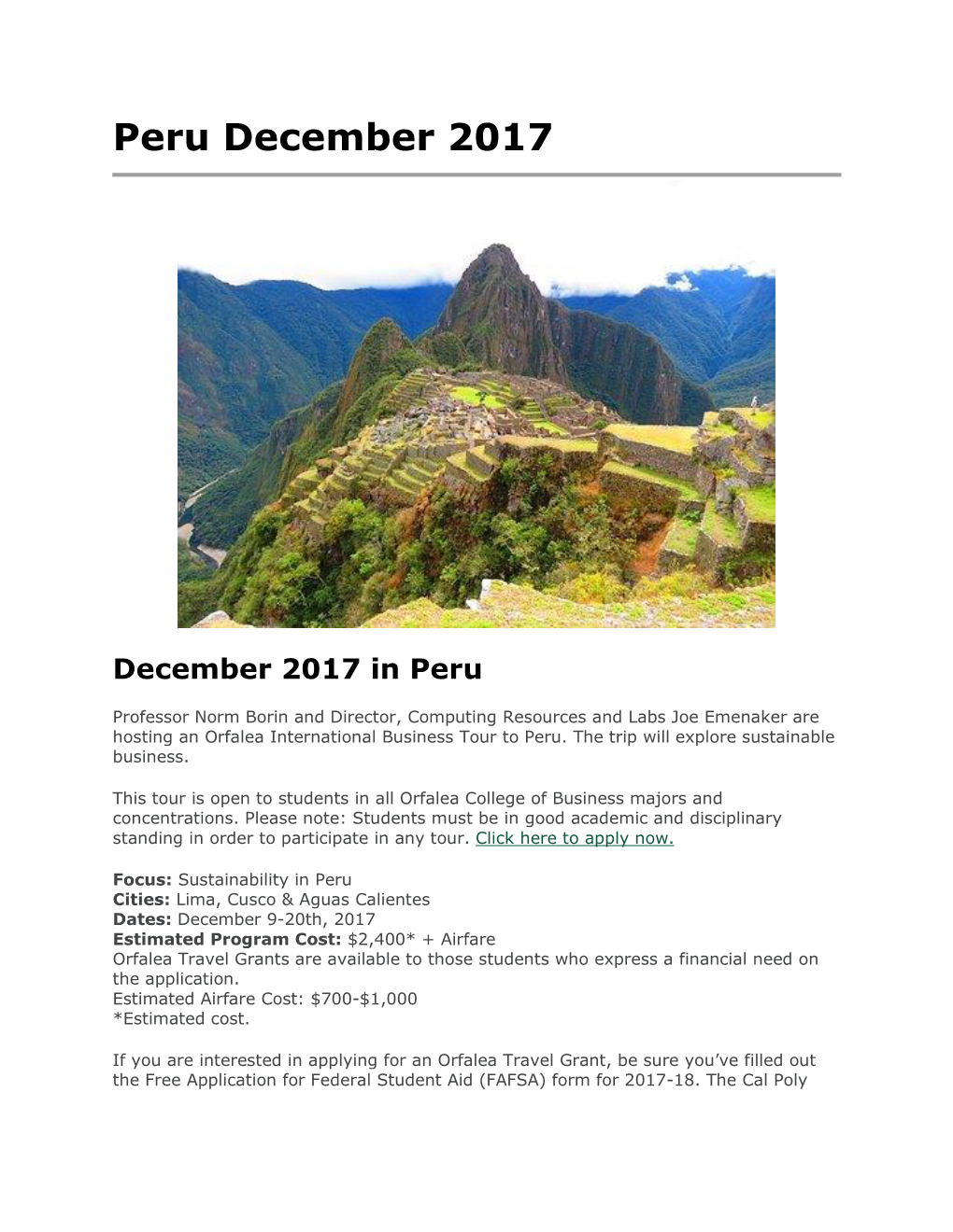 Peru International Business Tour