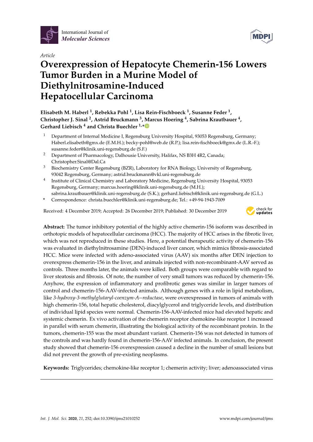 Overexpression of Hepatocyte Chemerin-156 Lowers Tumor Burden in a Murine Model of Diethylnitrosamine-Induced Hepatocellular Carcinoma