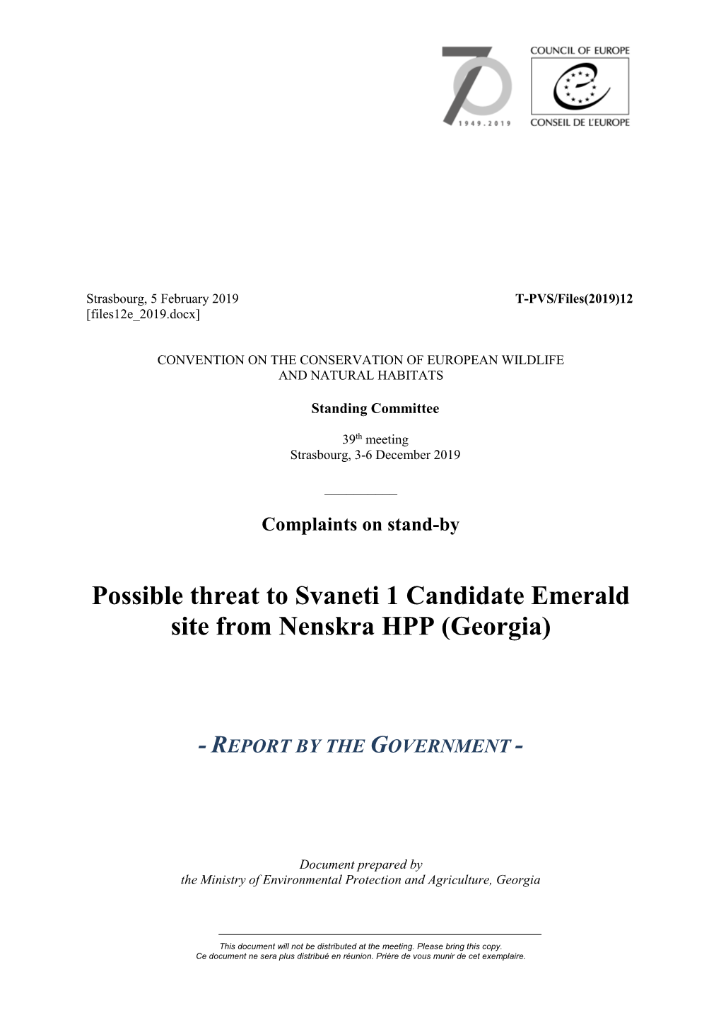 Possible Threat to Svaneti 1 Candidate Emerald Site from Nenskra HPP (Georgia)