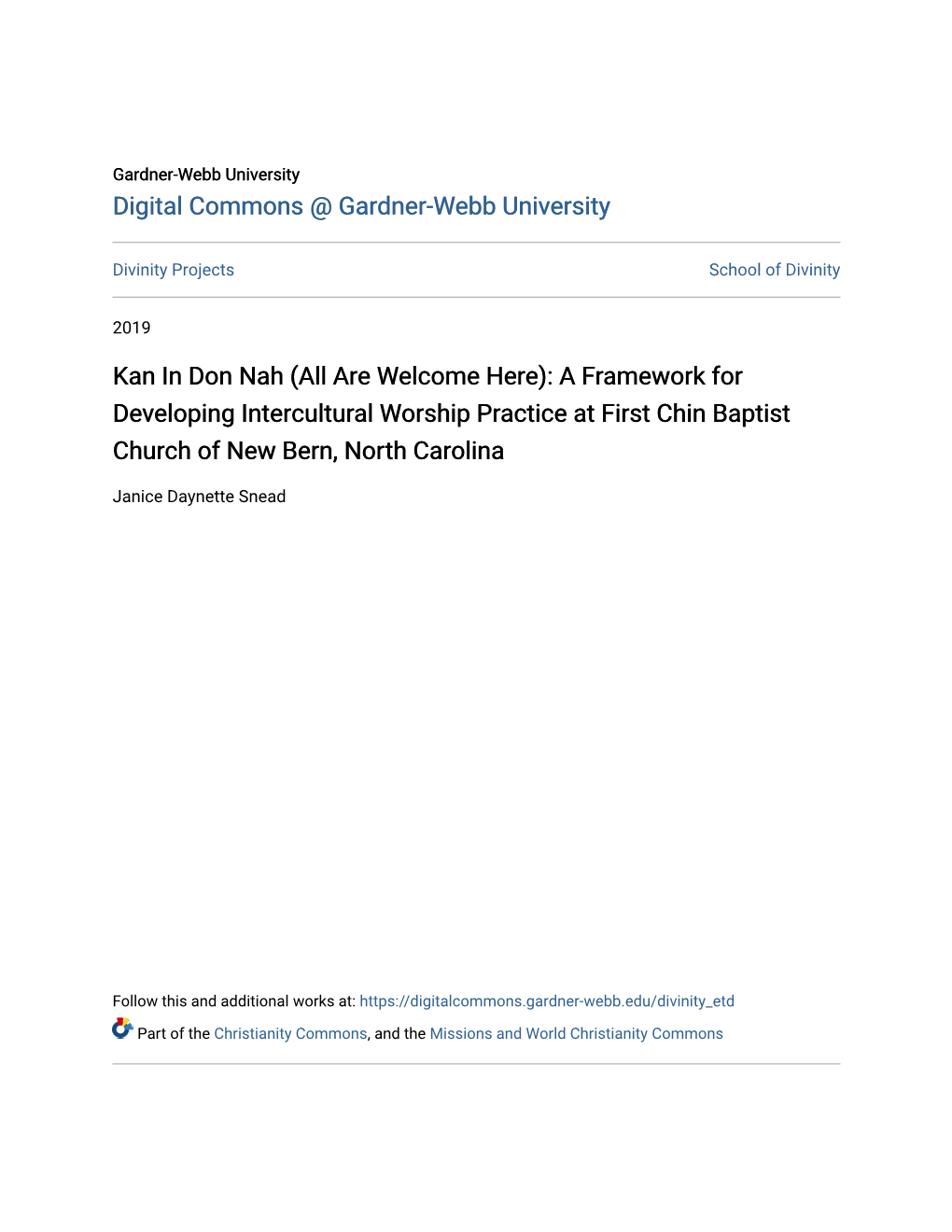 A Framework for Developing Intercultural Worship Practice at First Chin Baptist Church of New Bern, North Carolina