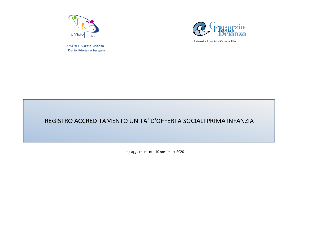 Registro Accreditamento Unita' D'offerta Sociali Prima Infanzia