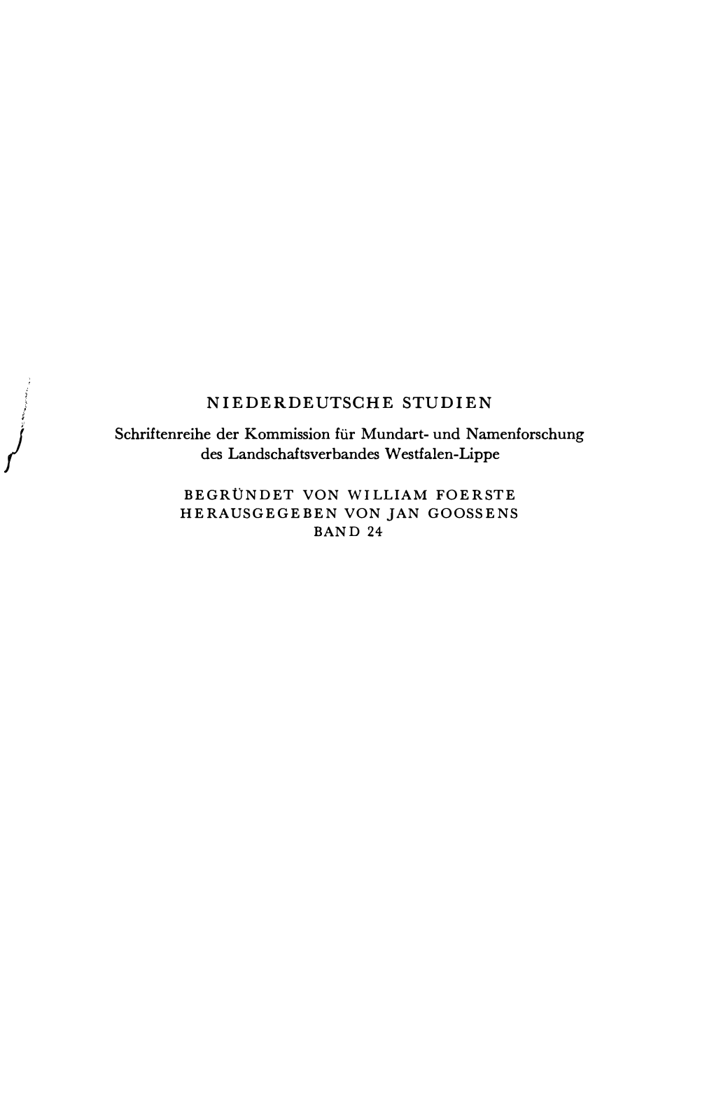 NIEDERDEUTSCHE STUDIEN Schriftenreihe Der Kommission Für