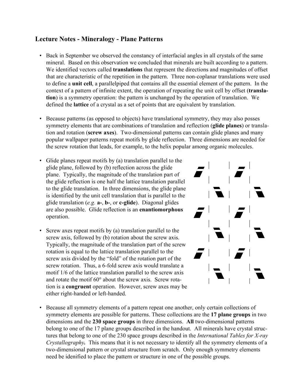 Lecture Notes - Mineralogy - Plane Patterns