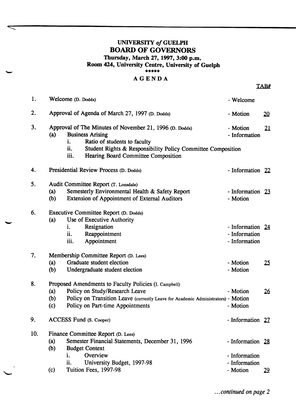 BOARD of GOVERNORS Thursday, March 27, 1997, 3:00 P.M