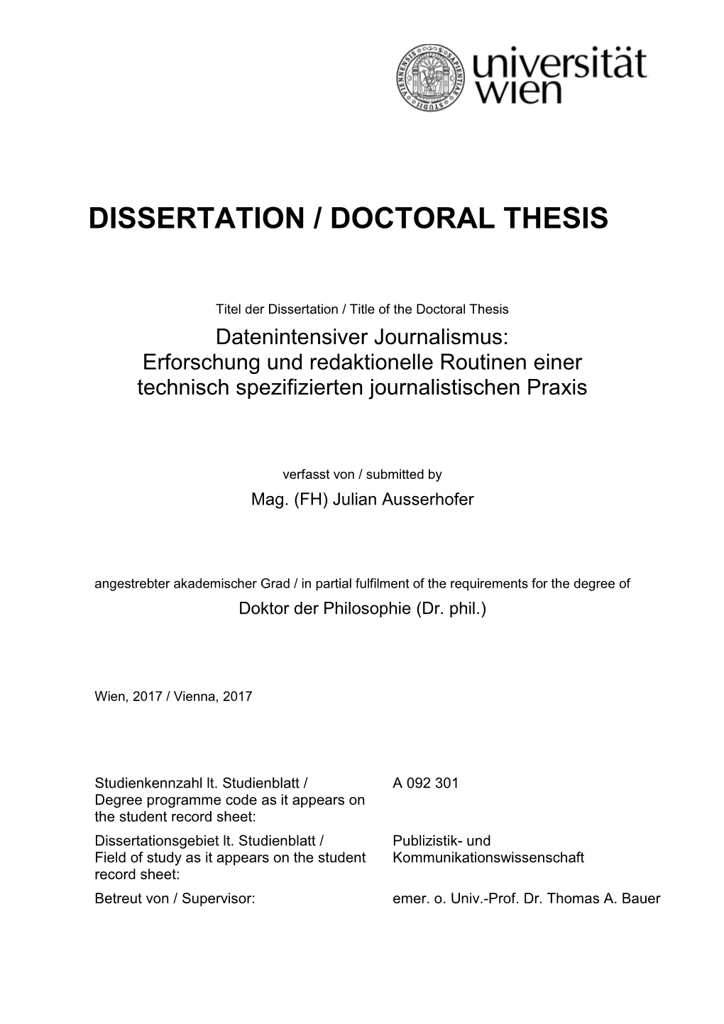 Dissertation / Doctoral Thesis