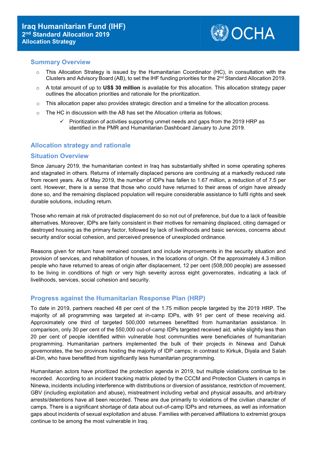 IHF) 2Nd Standard Allocation 2019 Allocation Strategy